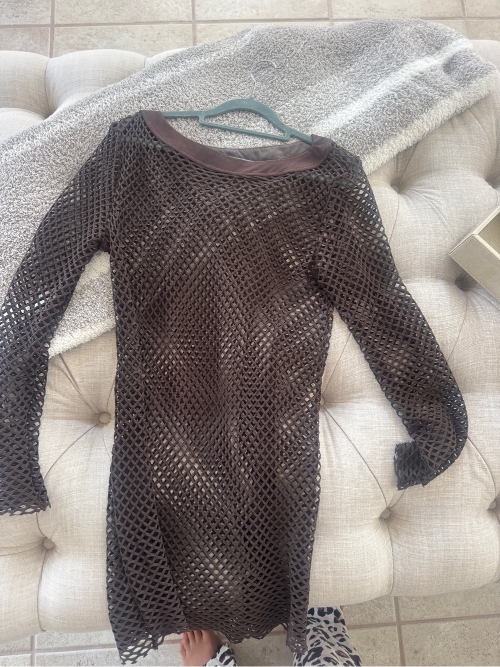 Women’s Brown Mesh Long-Sleeve Dress